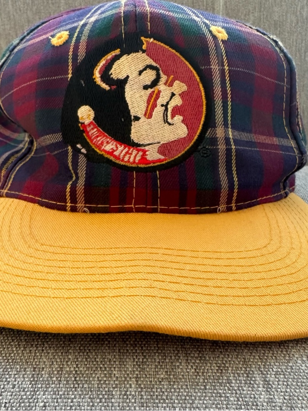 Plaid Vintage FSU Florida State University Hat Yellow Brim